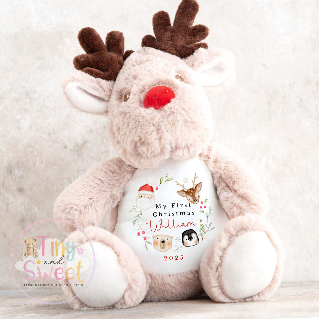 My First Christmas Reindeer, Personalised Reindeer Soft Toy, Baby’s First Christmas Soft Toy Gift, My First Christmas Keepsake Gift