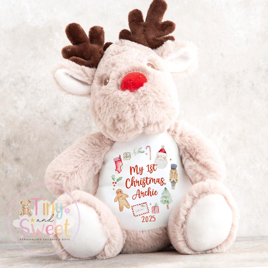 My First Christmas Reindeer, Personalised Reindeer Soft Toy, Baby’s First Christmas Soft Toy Gift, My First Christmas Keepsake Gift