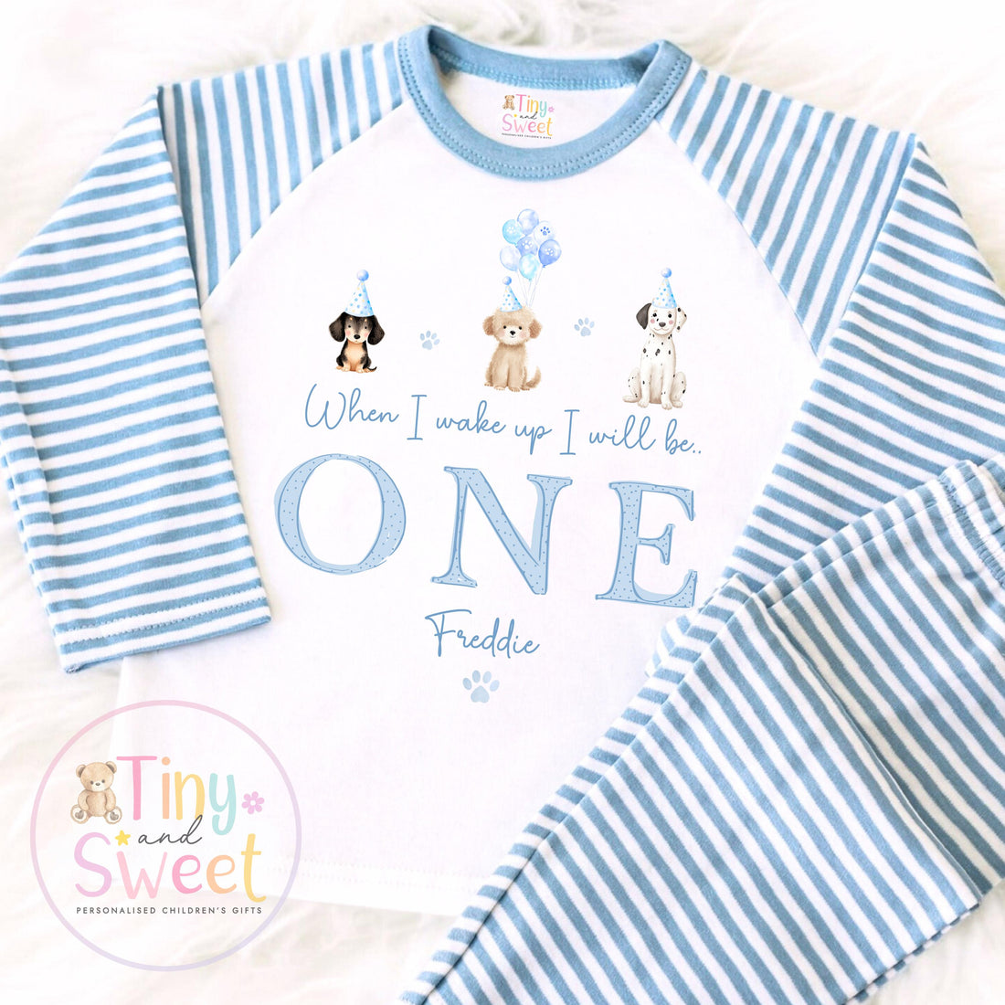 Puppy Dog Birthday Pyjamas, When I Wake Up I’ll Be, Puppy PJs – When I Wake Up I’ll Be 1, 2, 3, Personalised Puppy Birthday Pyjamas