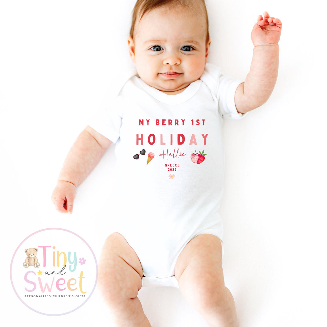 My Berry First Holiday T-Shirt, Personalised Baby Travel Outfit, Baby’s First Holiday Shirt, Cute Summer Travel Outfit, My First Holiday