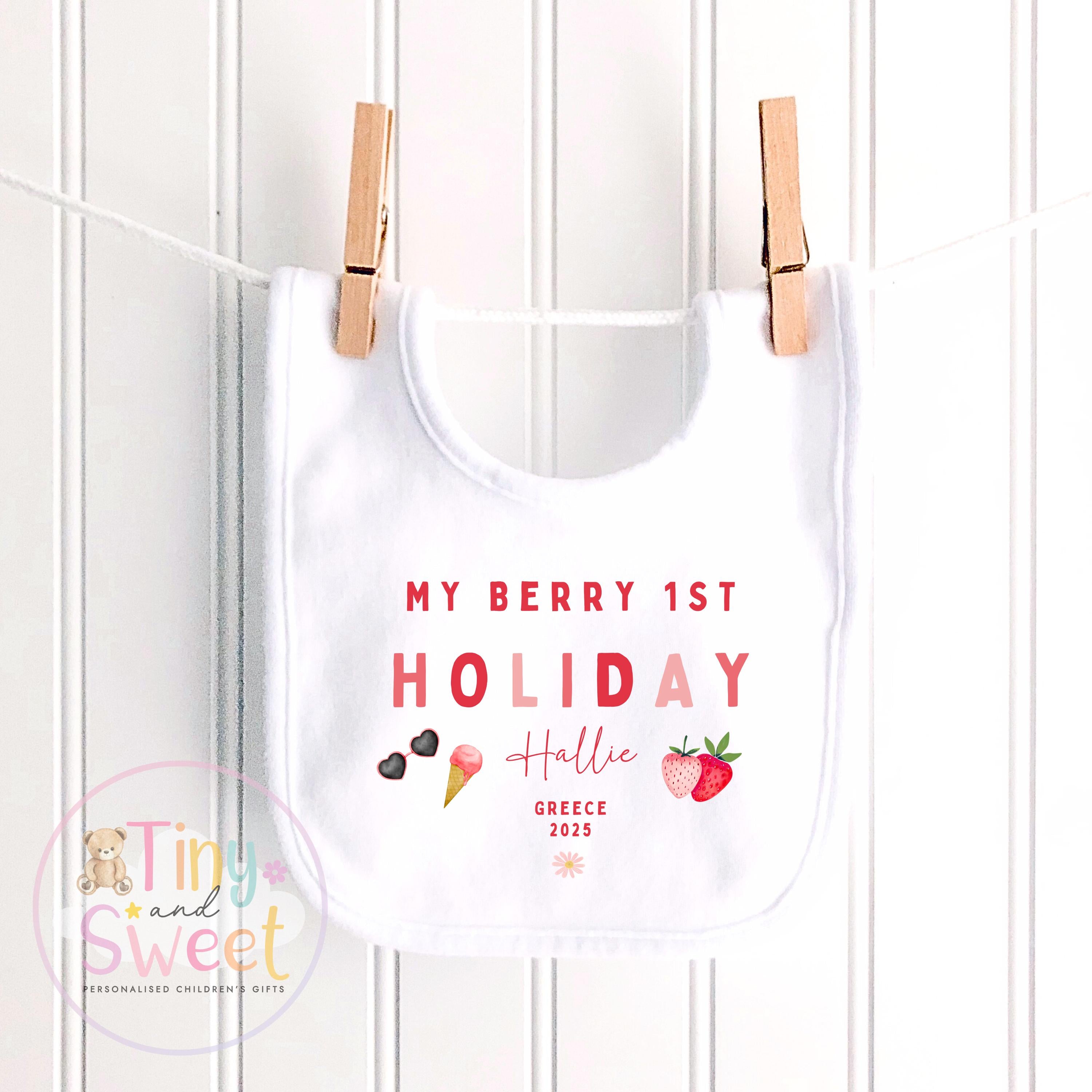 My Berry First Holiday T-Shirt, Personalised Baby Travel Outfit, Baby’s First Holiday Shirt, Cute Summer Travel Outfit, My First Holiday