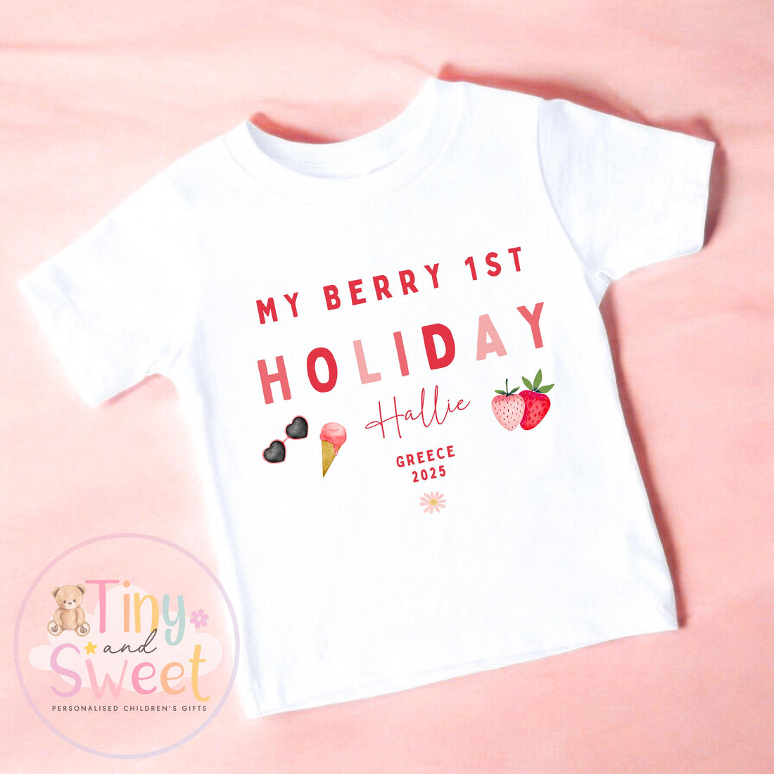 My Berry First Holiday T-Shirt, Personalised Baby Travel Outfit, Baby’s First Holiday Shirt, Cute Summer Travel Outfit, My First Holiday