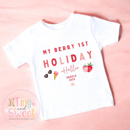 My Berry First Holiday T-Shirt, Personalised Baby Travel Outfit, Baby’s First Holiday Shirt, Cute Summer Travel Outfit, My First Holiday
