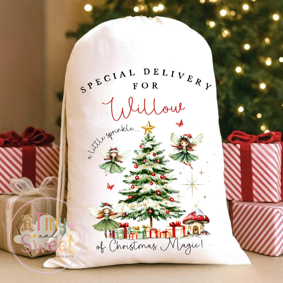 Personalised Santa sack, Fairy Christmas Sack, Personalised Christmas, 1st Christmas, Christmas Eve bag, Baby Girl Christmas Sack