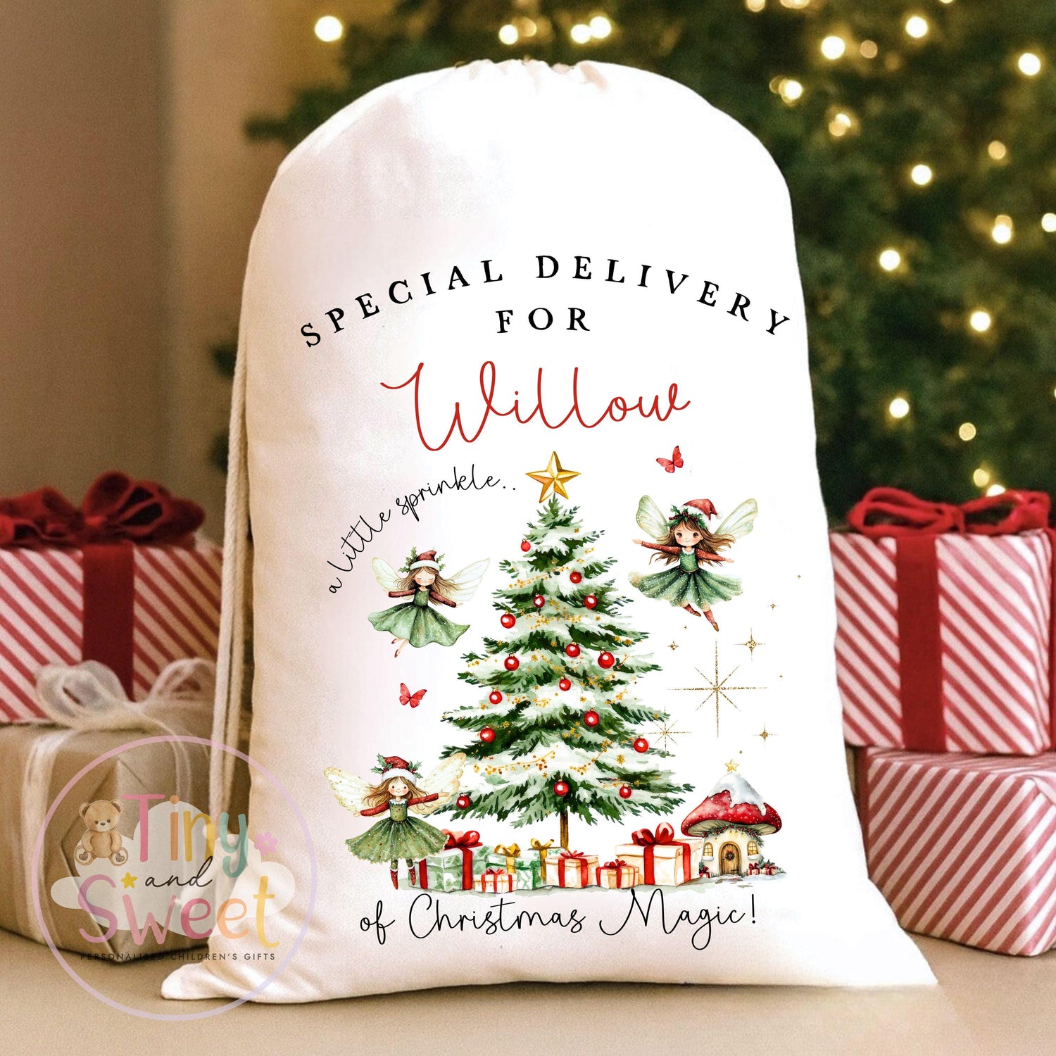 Personalised Santa sack, Fairy Christmas Sack, Personalised Christmas, 1st Christmas, Christmas Eve bag, Baby Girl Christmas Sack