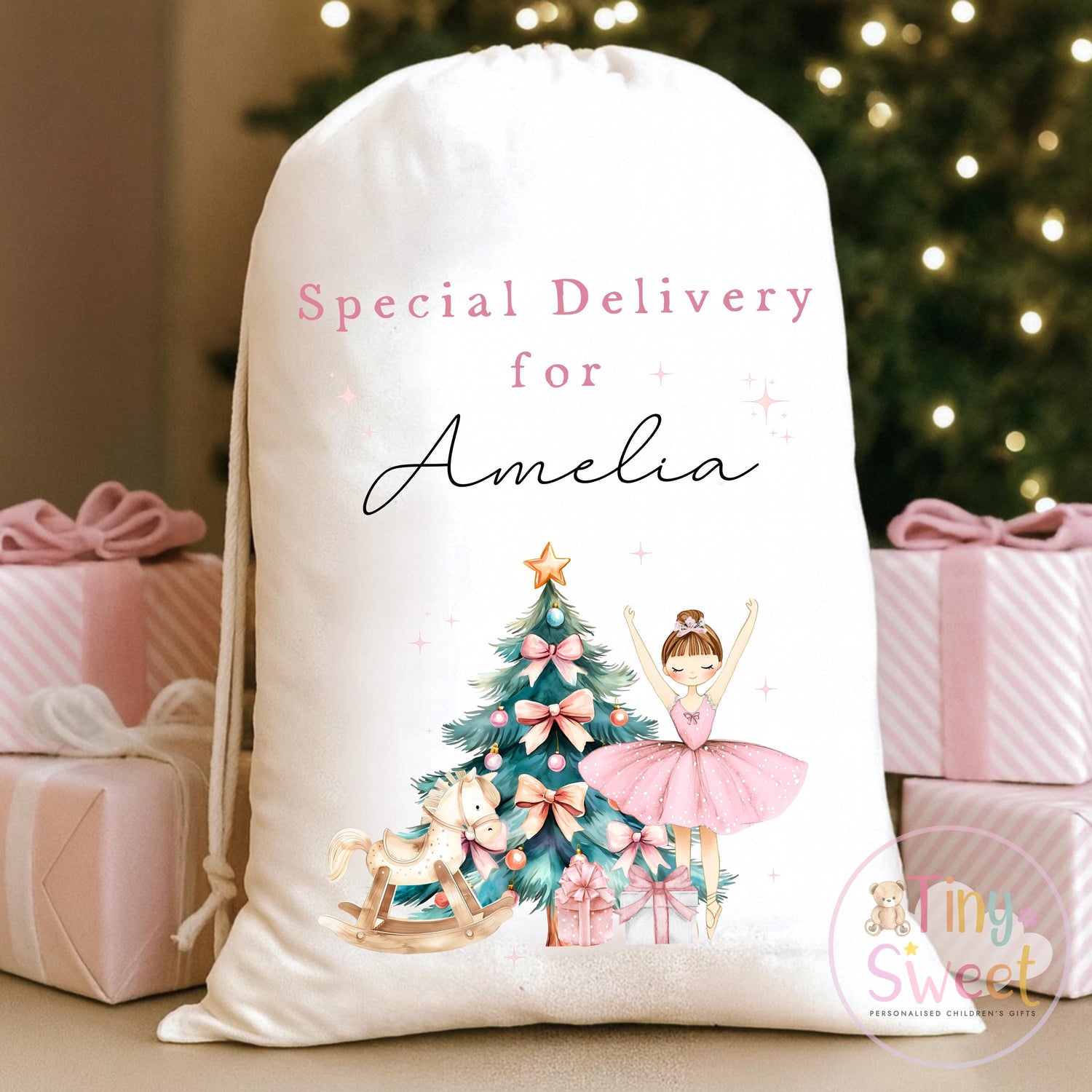 Pink Ballerina Personalised Christmas Sack