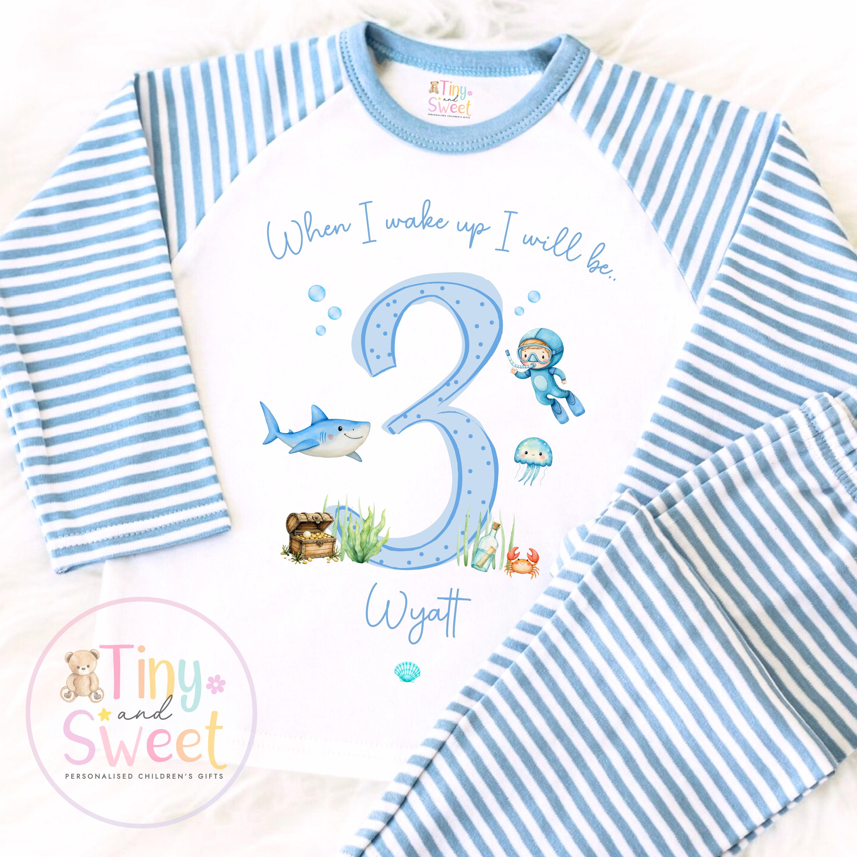 Under the Sea Birthday PJs, When I Wake Up I’ll Be…, Ocean Birthday Pyjamas, Boys Birthday Pyjamas, Under the Sea Theme