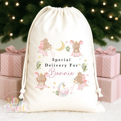 Cute Fairy Mouse Wreath Personalised Christmas Sack