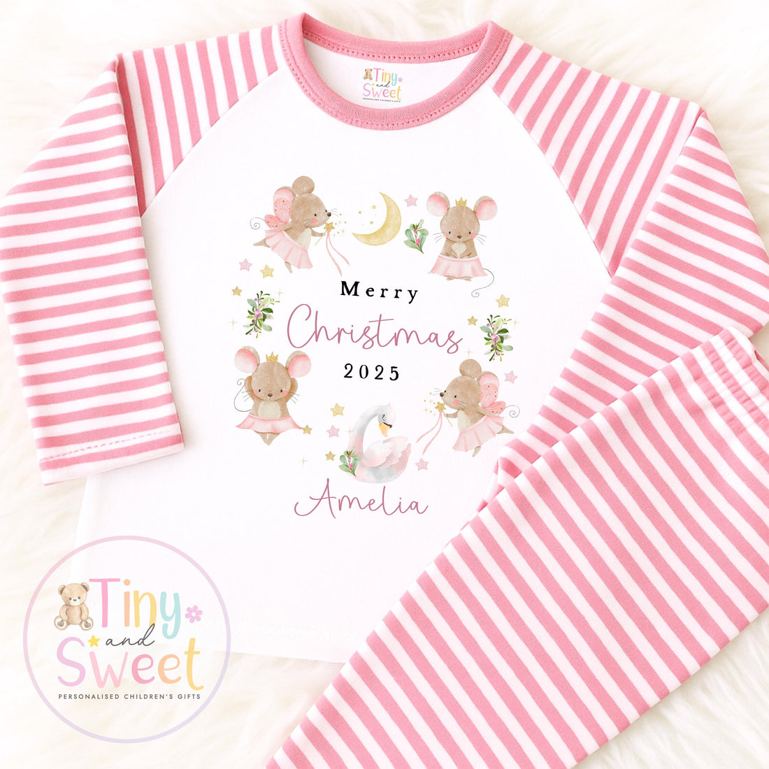 Personalised Pink Christmas Pyjamas, Christmas Eve Pyjamas, Christmas Nightwear, Childrens Christmas pjs, Xmas pjs, Kids Christmas Pjs