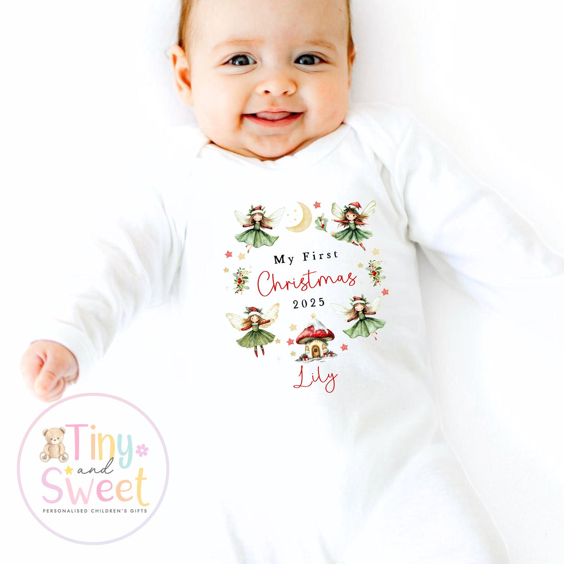 First Christmas Fairy Baby Grow , My First Christmas, Custom Name Sleepsuit, Baby’s First Christmas, Personalised Christmas Baby Outfit