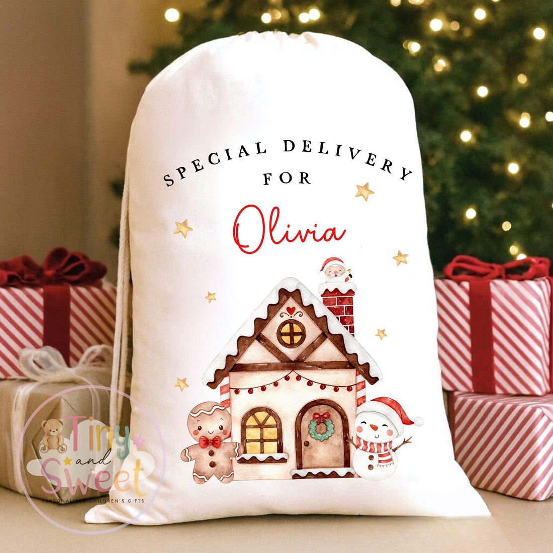 Gingerbread House Personalised Christmas Sack
