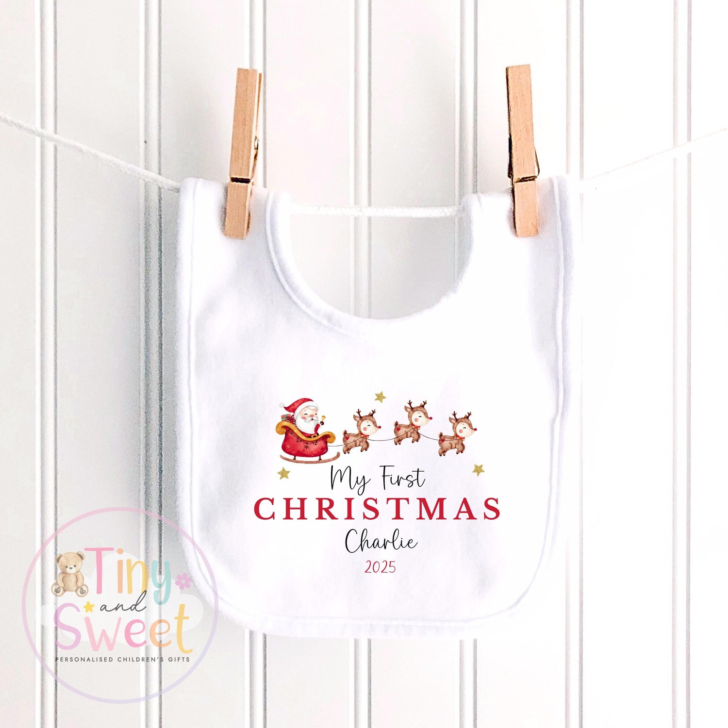 Personalised First Christmas on Sleepsuit or Reindeer Plush Toy: Baby&