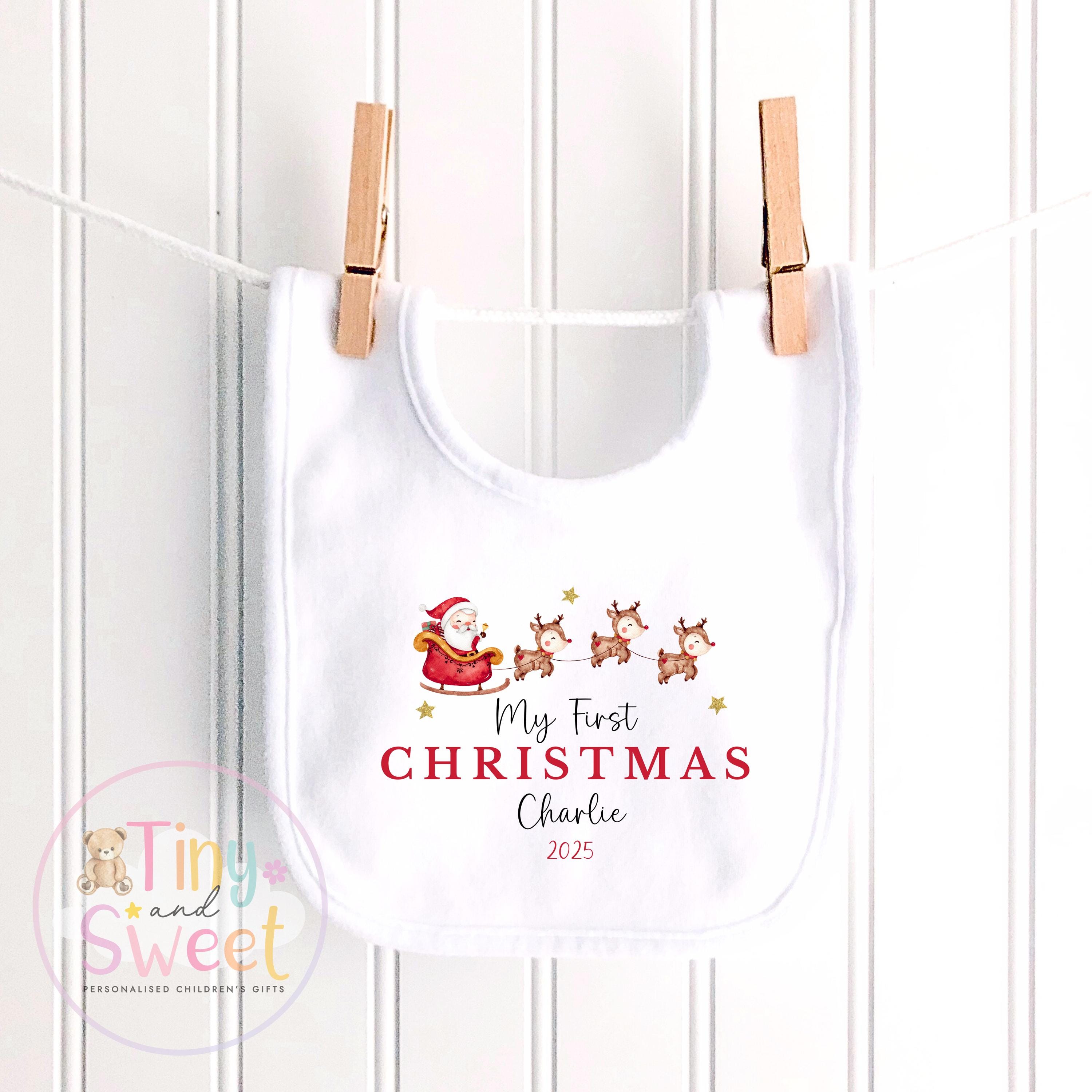 Personalised First Christmas on Sleepsuit or Reindeer Plush Toy: Baby&