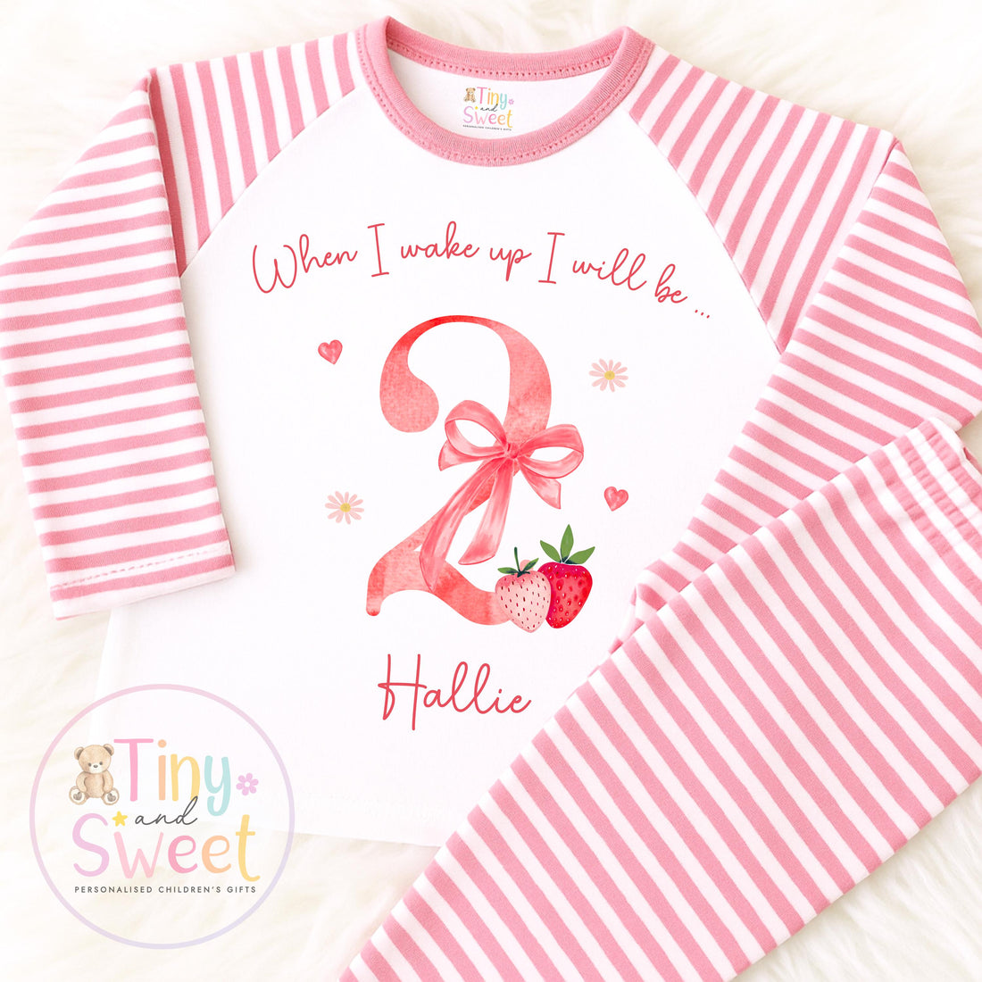 Strawberry Birthday Pyjamas, When I Wake Up I’ll Be, Strawberry PJs – When I Wake Up I’ll Be 1, 2, 3, Personalised Berry Birthday Pyjamas