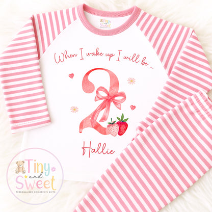 Strawberry Birthday Pyjamas, When I Wake Up I’ll Be, Strawberry PJs – When I Wake Up I’ll Be 1, 2, 3, Personalised Berry Birthday Pyjamas