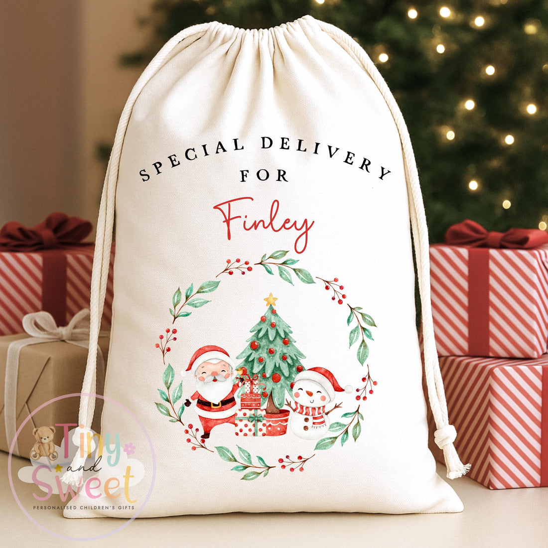 Dancing Around the Tree Personalised Christmas Sack