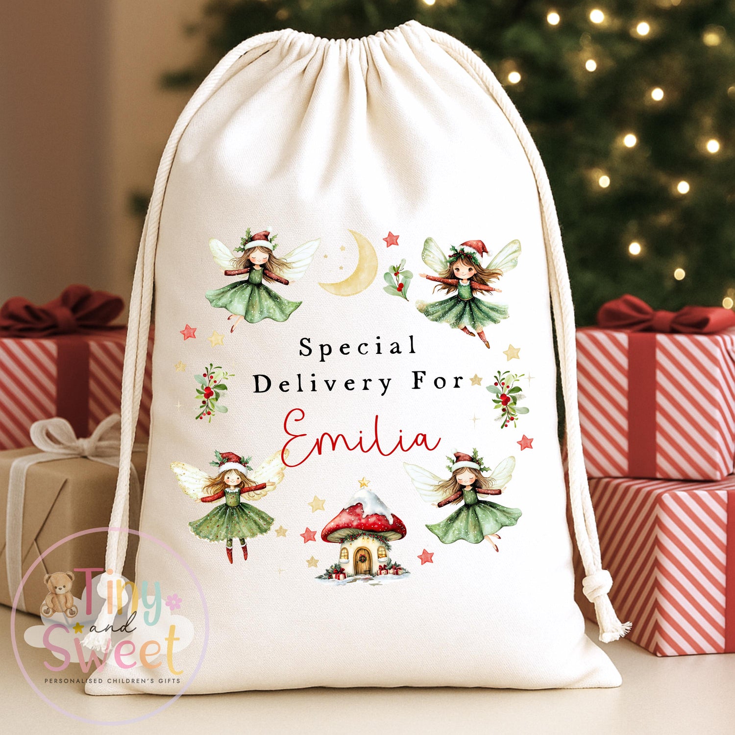 Personalised Christmas Sack, Classic Fairies Sack, First christmas sack, XL christmas sack, Fairy christmas sack, Girl