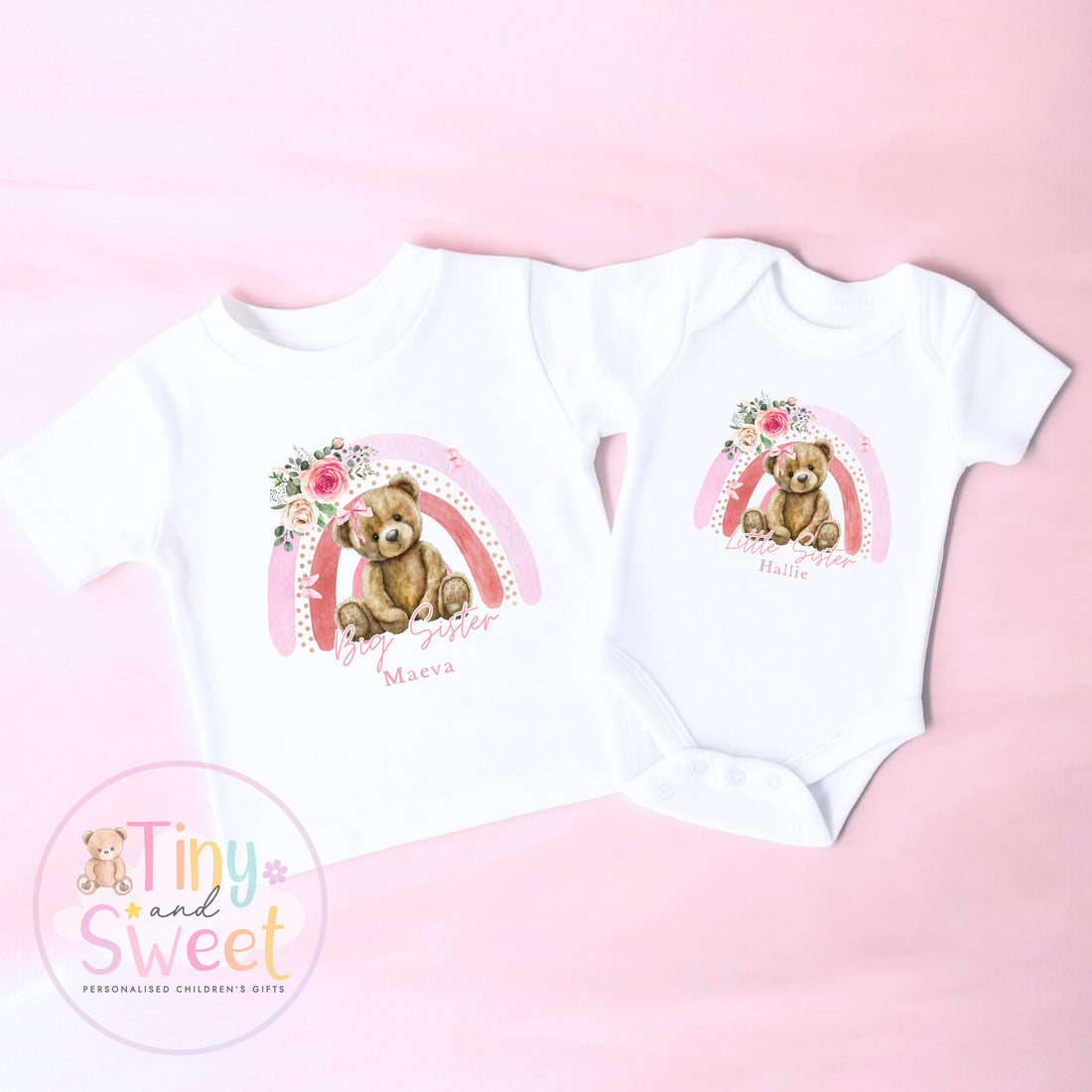 Personalised Big Sister Little Sister Set, Matching Baby &amp; Toddler Outfits, Personalised Big Sister Little Sister Set, Personalised Siblings