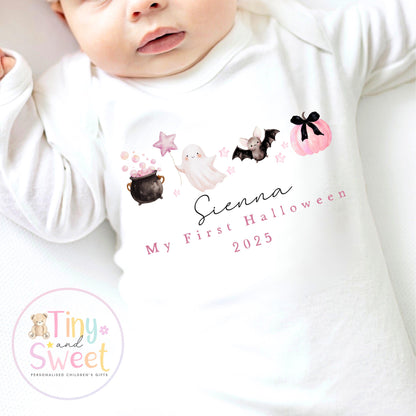 Pink First Halloween T Shirt, Baby 1st Halloween Gift Idea, 1st Halloween Babygrow, Halloween Outfit for baby, Halloween costume