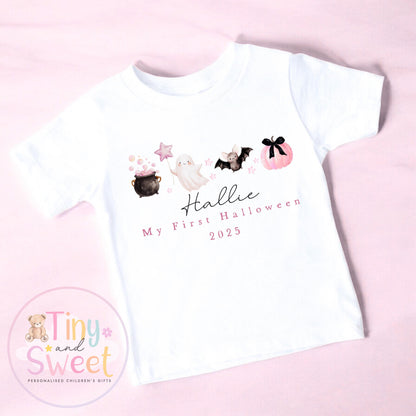 Pink First Halloween T Shirt, Baby 1st Halloween Gift Idea, 1st Halloween Babygrow, Halloween Outfit for baby, Halloween costume