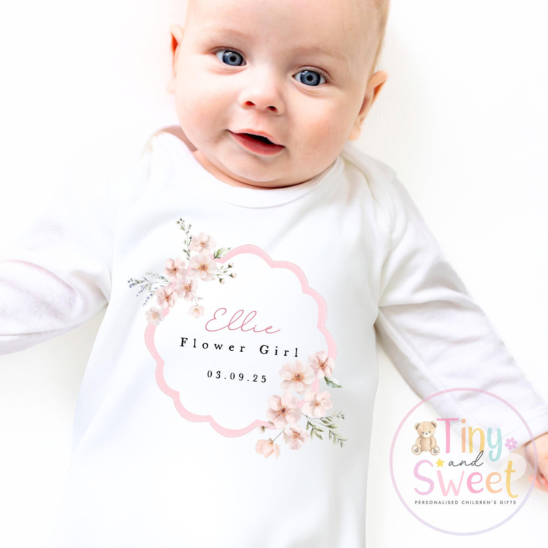 Flower Girl Sleepsuit, Baby Flower Girl Babygrow, Flower Girl Pyjamas, Will you be my flower girl, Flower Girl Gift, Floral Sleepsuit