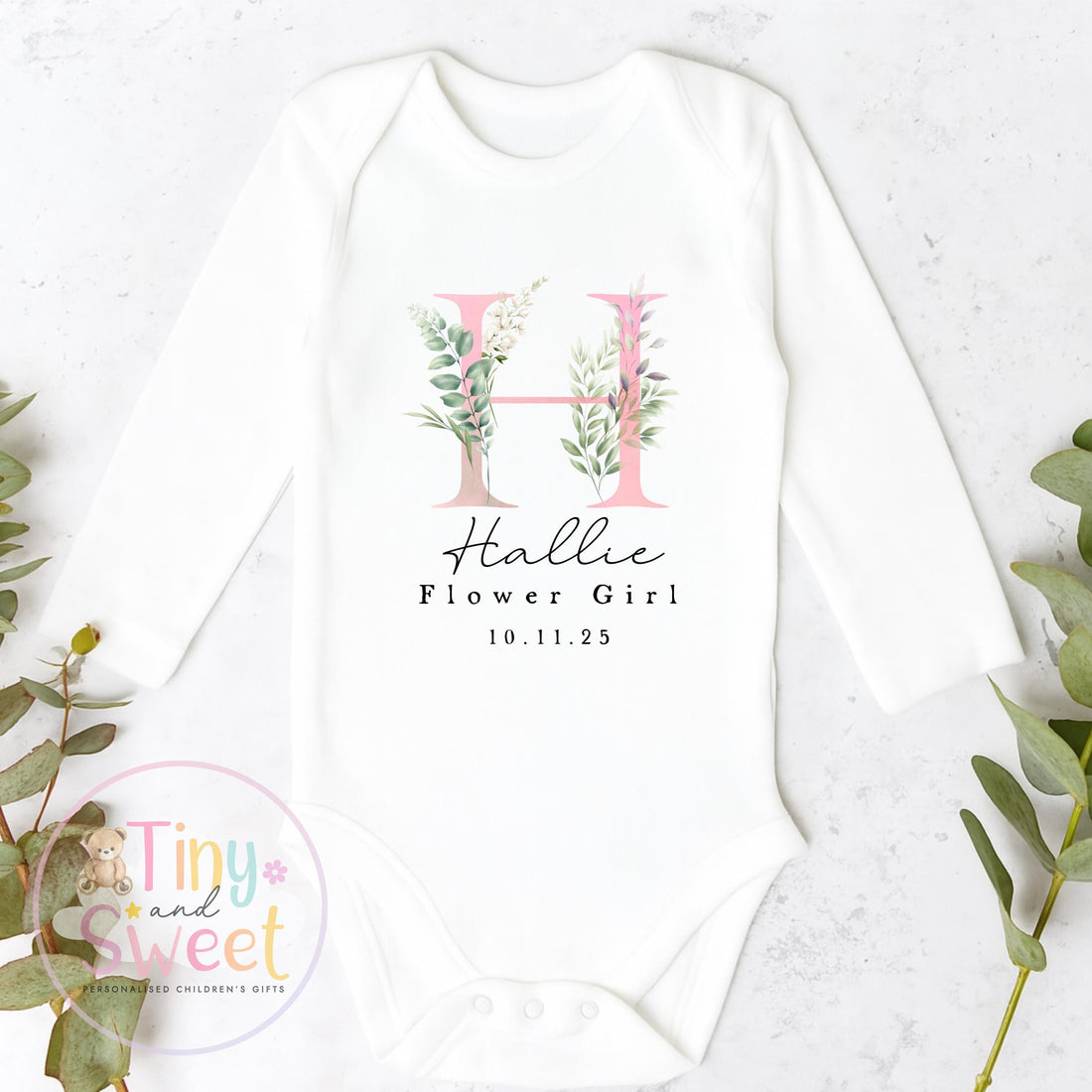 Flower Girl Sleepsuit, Baby Flower Girl Babygrow, Flower Girl Pyjamas, Will you be my flower girl, Flower Girl Gift, Floral Sleepsuit