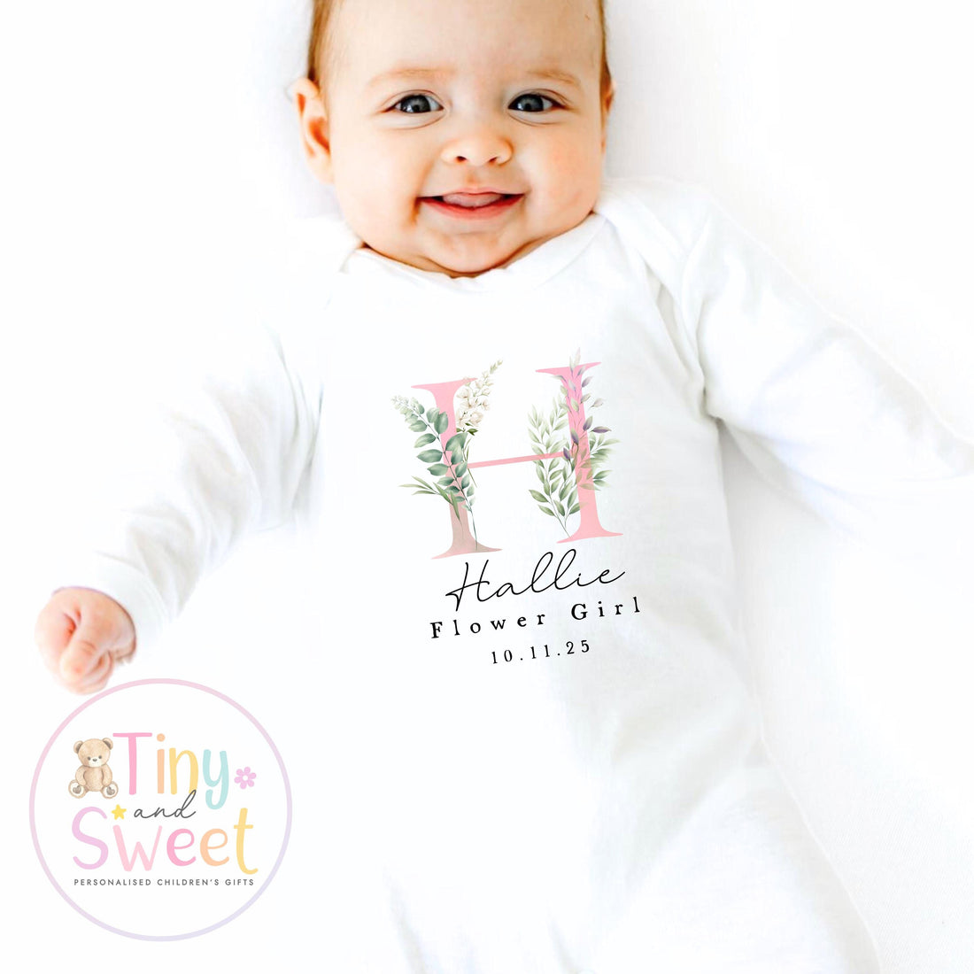 Flower Girl Sleepsuit, Baby Flower Girl Babygrow, Flower Girl Pyjamas, Will you be my flower girl, Flower Girl Gift, Floral Sleepsuit