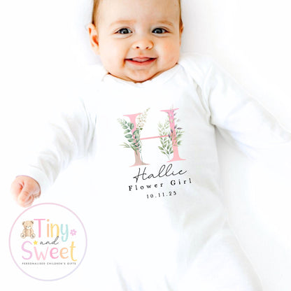 Flower Girl Sleepsuit, Baby Flower Girl Babygrow, Flower Girl Pyjamas, Will you be my flower girl, Flower Girl Gift, Floral Sleepsuit