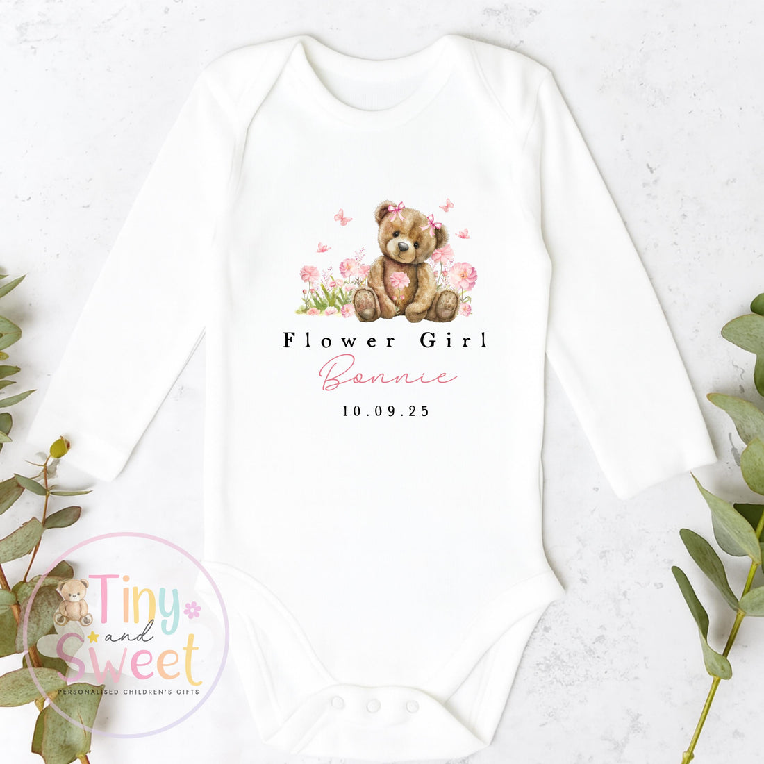 Flower Girl Teddy Bear Sleepsuit, Baby Flower Girl Babygrow, Flower Girl Pyjamas, Will you be my flower girl, Flower Girl Gift