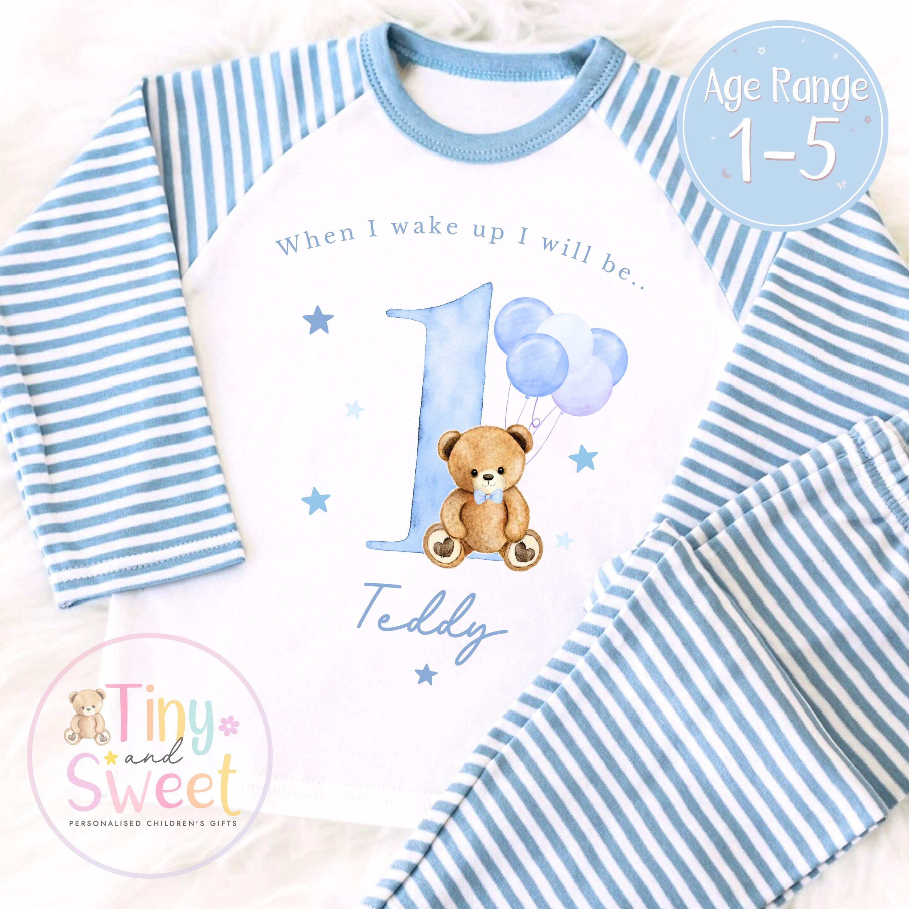 Personalised Birthday Pyjamas - Blue Number Teddy Bear