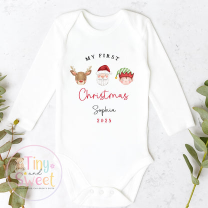 First Christmas Baby Grow , My First Christmas, Custom Name Sleepsuit, Baby’s First Christmas, Personalised Christmas Baby Outfit