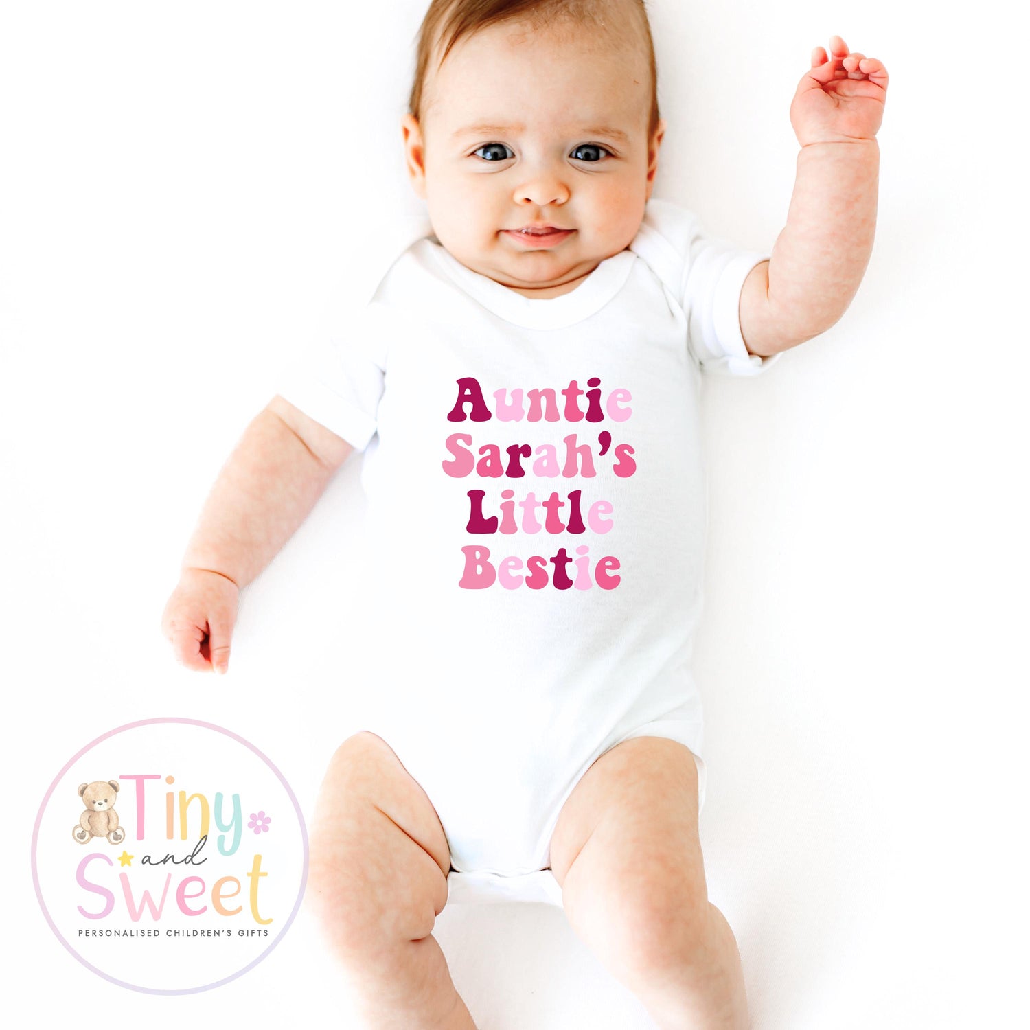 Personalised New Auntie Baby Grow Vest, Baby Announcement to Aunty, Auntie Bestie Gift, Custom Niece Nephew Bodysuit, Retro Present