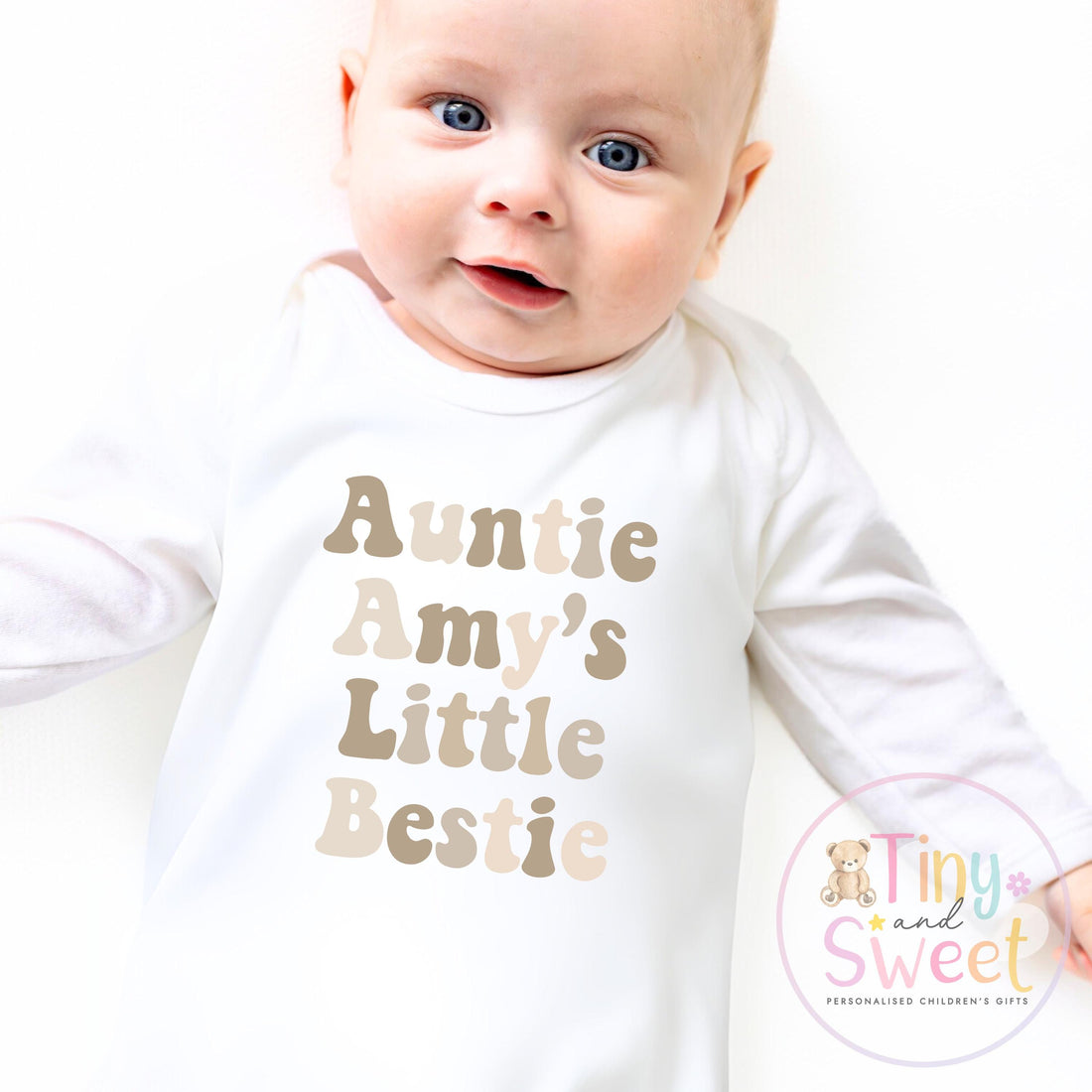 Personalised New Auntie Baby Grow Vest, Baby Announcement to Aunty, Auntie Bestie Gift, Custom Niece Nephew Bodysuit, Retro Present