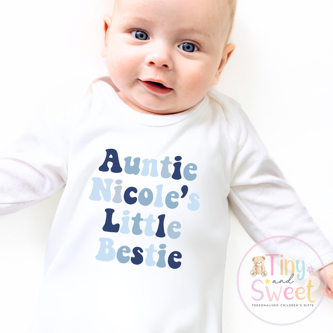 Personalised New Auntie Baby Grow Vest, Baby Announcement to Aunty, Auntie Bestie Gift, Custom Niece Nephew Bodysuit, Retro Present