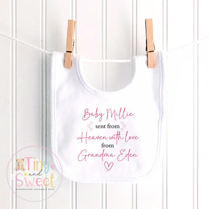 Personalised Sent From Heaven Baby Grow Vest, Sent with Love From Grandma, Sent from Grandad, Custom Baby Announcement, Gift from Heaven