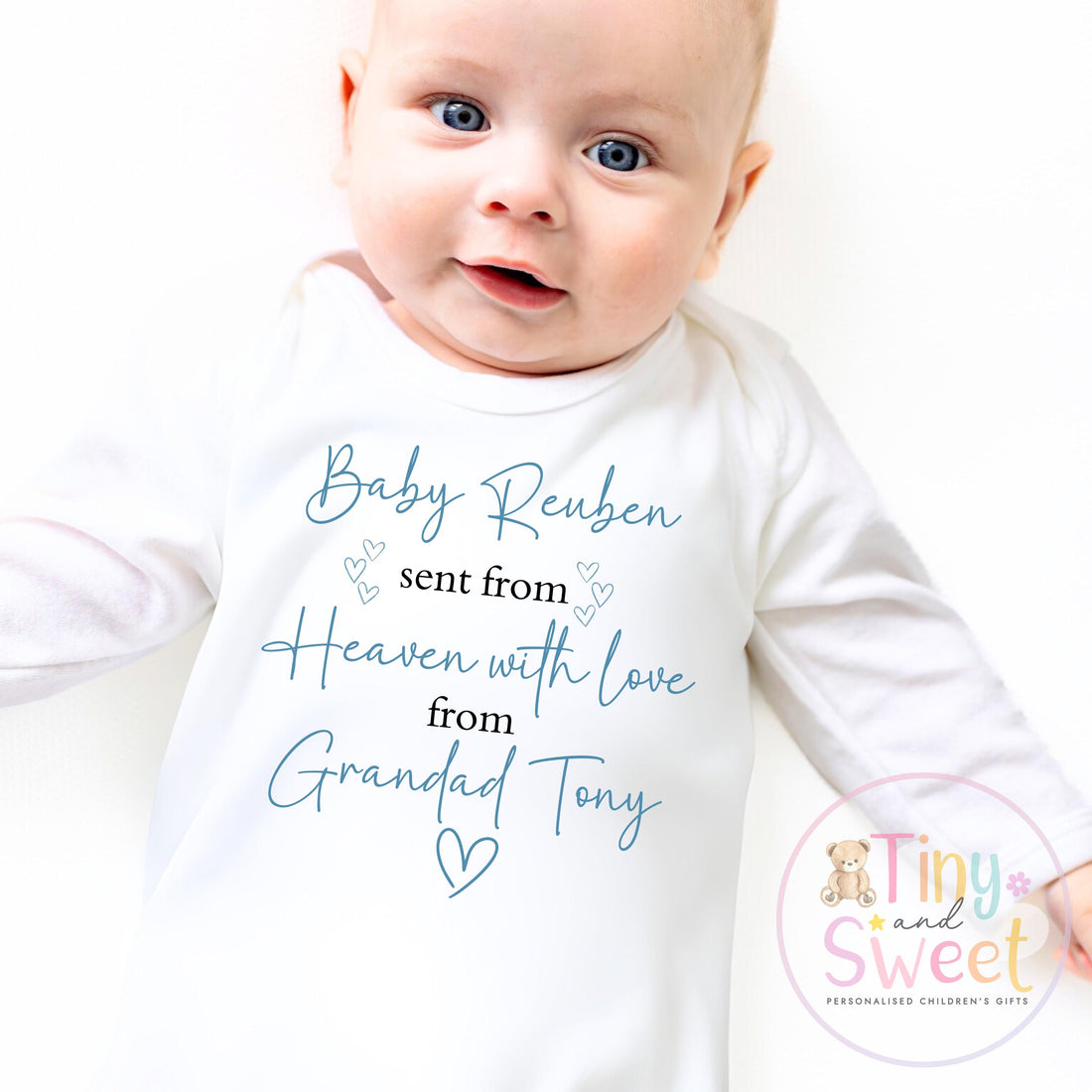 Personalised Sent From Heaven Baby Grow Vest, Sent with Love From Grandma, Sent from Grandad, Custom Baby Announcement, Gift from Heaven