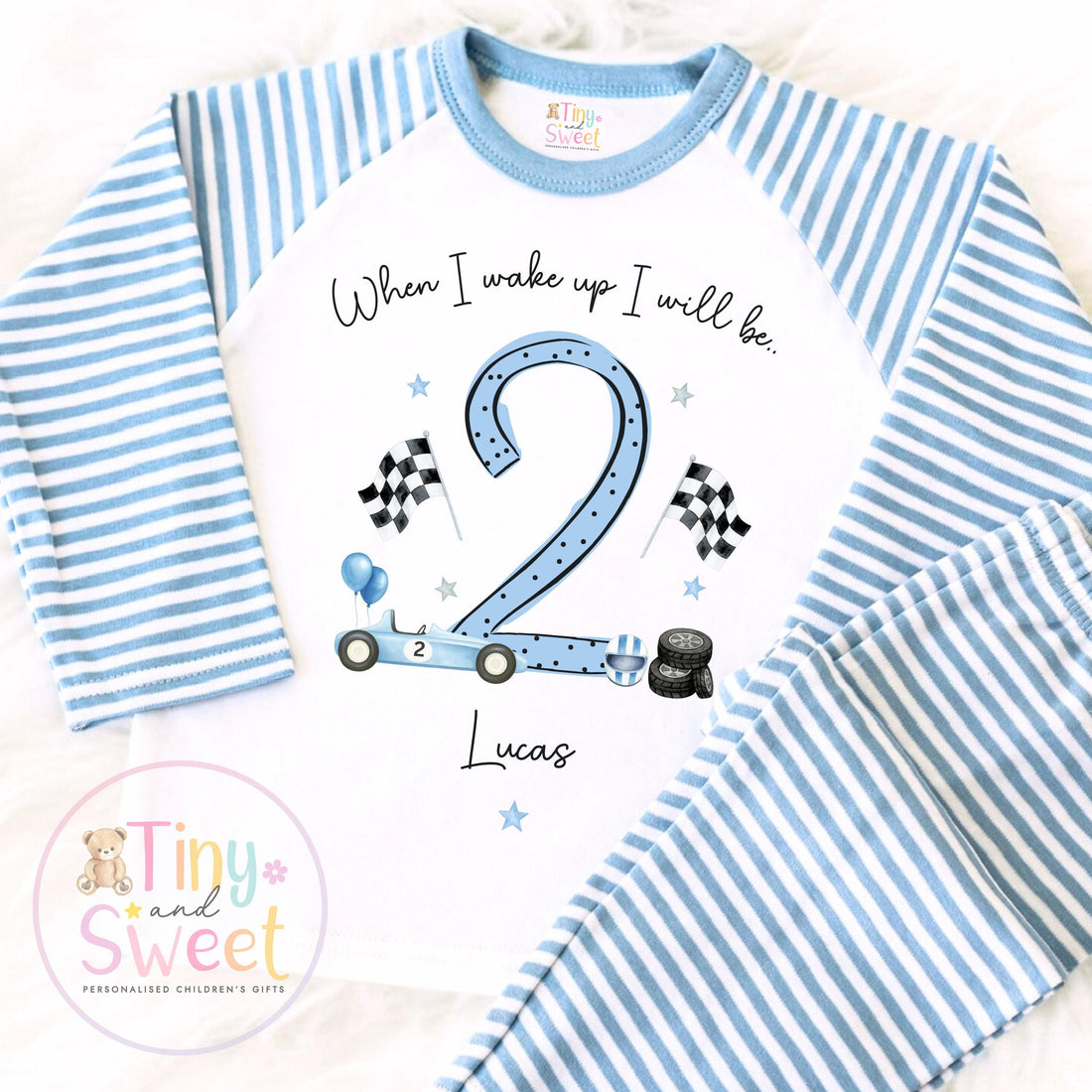 Blue Racing Car Personalised Birthday Pyjamas