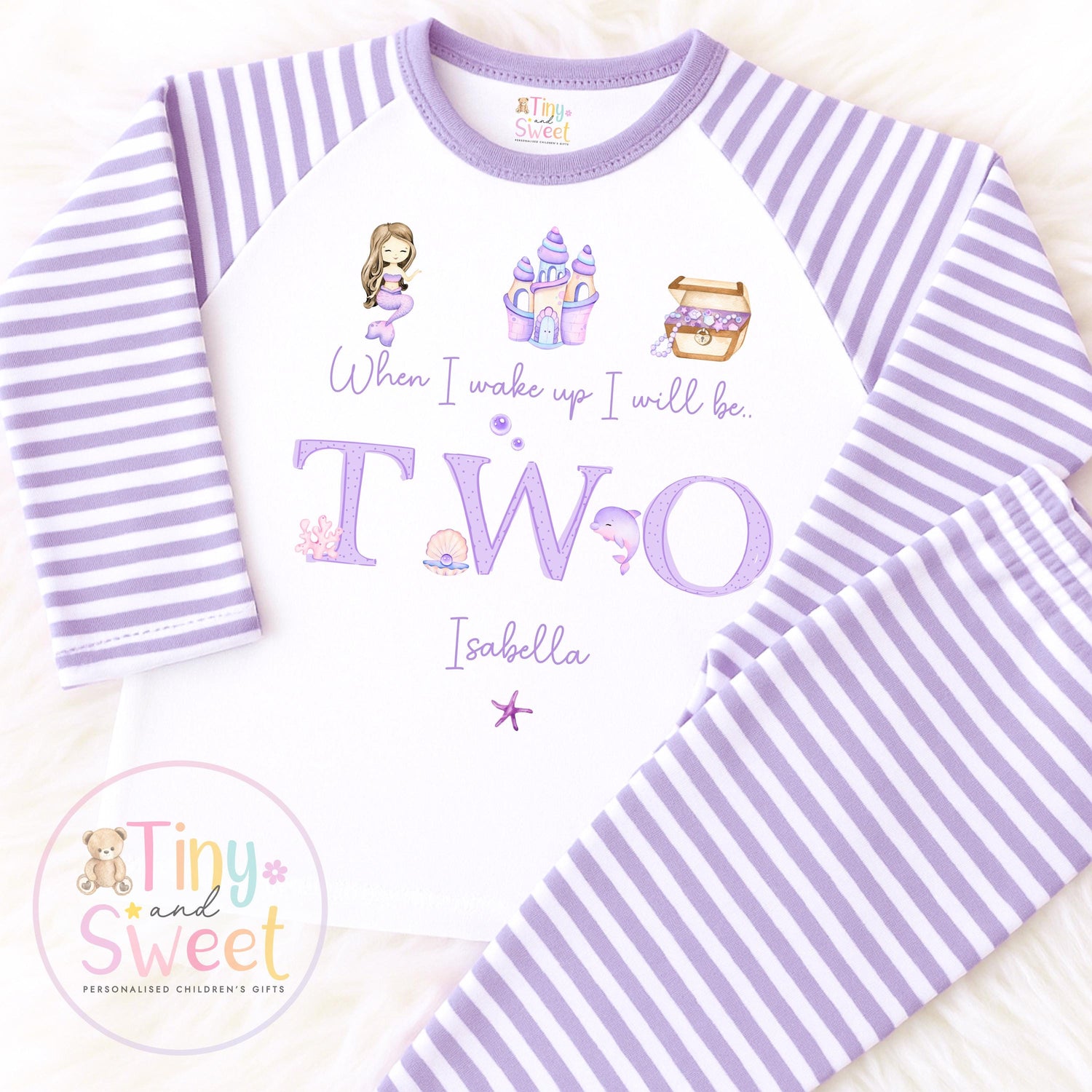 Personalised Mermaid Birthday Pyjamas: Lilac Cotton Sleepwear (UK Only)
