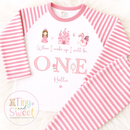 Princess Birthday Pyjamas, When I Wake Up I’ll Be, Princess PJs – When I Wake Up I’ll Be 1, 2, 3, Personalised Princess Birthday Pyjamas
