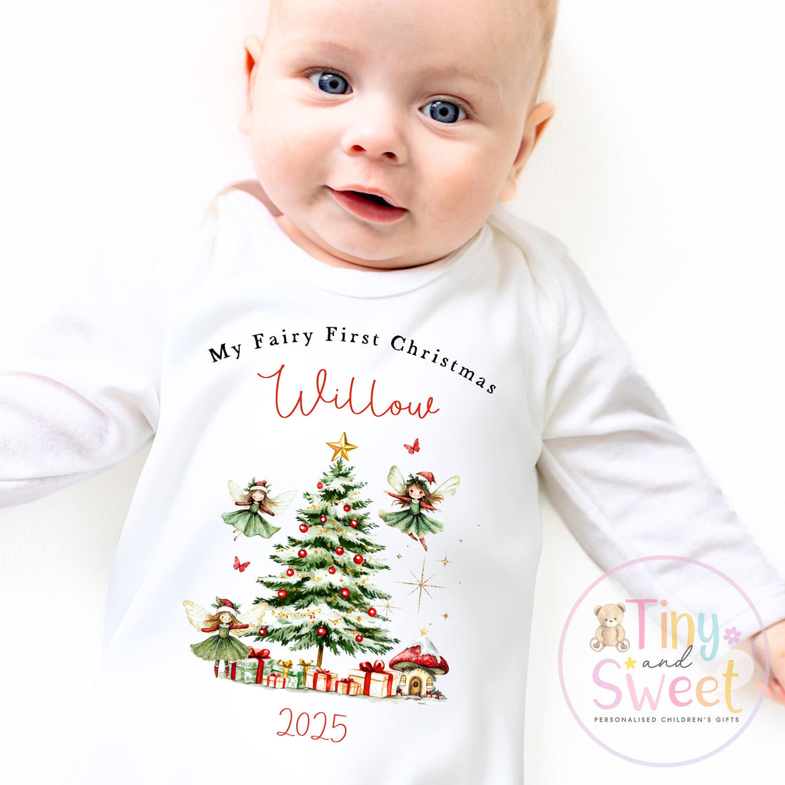 Fairy First Christmas Baby Grow , My First Christmas, Custom Name Sleepsuit, Baby’s First Christmas, Personalised Christmas Baby Outfit