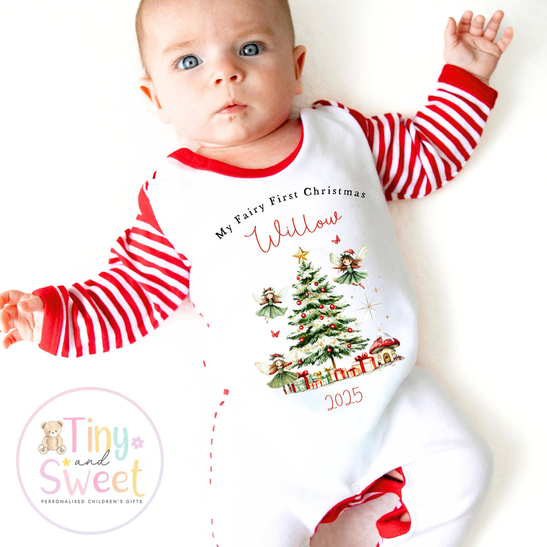 Fairy First Christmas Baby Grow , My First Christmas, Custom Name Sleepsuit, Baby’s First Christmas, Personalised Christmas Baby Outfit