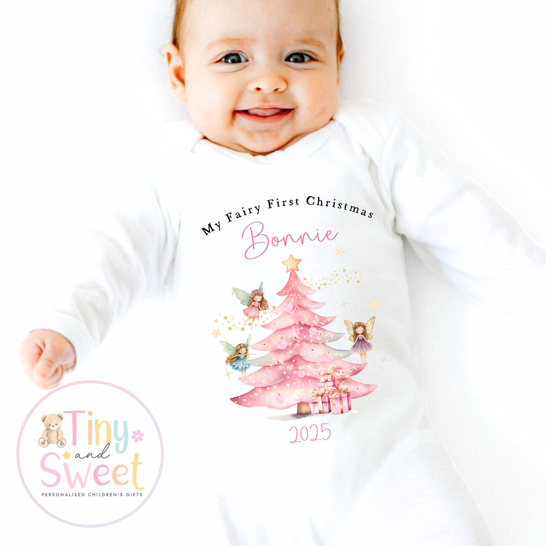 Fairy First Christmas Baby Grow , My First Christmas, Custom Name Sleepsuit, Baby’s First Christmas, Personalised Christmas Baby Outfit
