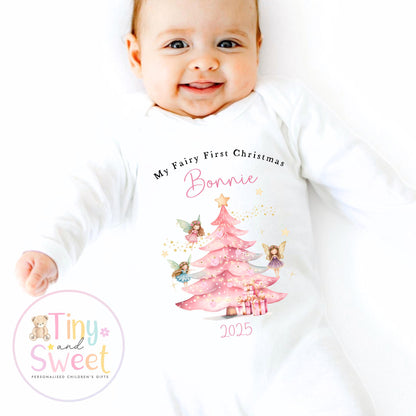 Fairy First Christmas Baby Grow , My First Christmas, Custom Name Sleepsuit, Baby’s First Christmas, Personalised Christmas Baby Outfit
