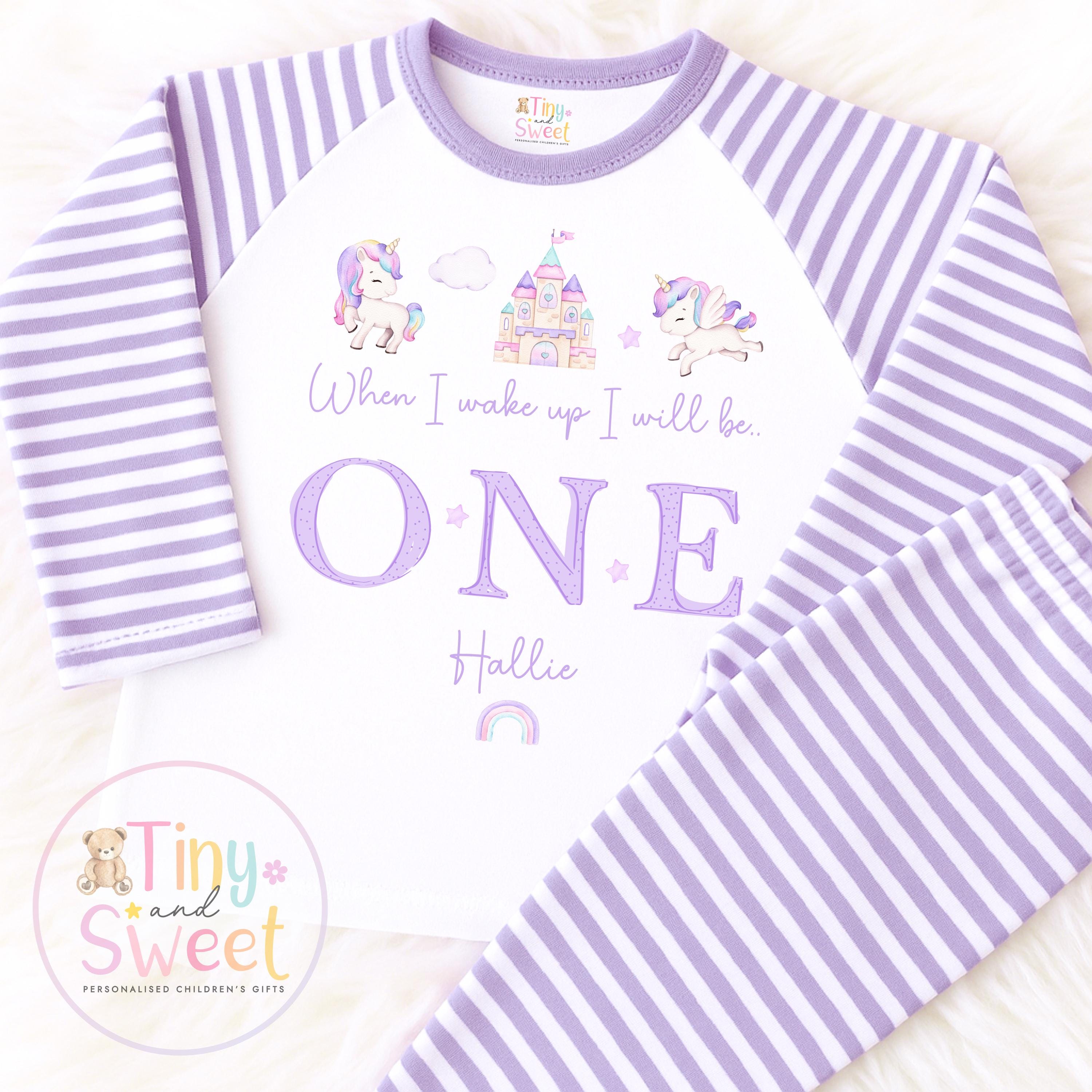 Personalised Unicorn Birthday PJs - Lilac Cotton Girls Pyjamas (UK Only)