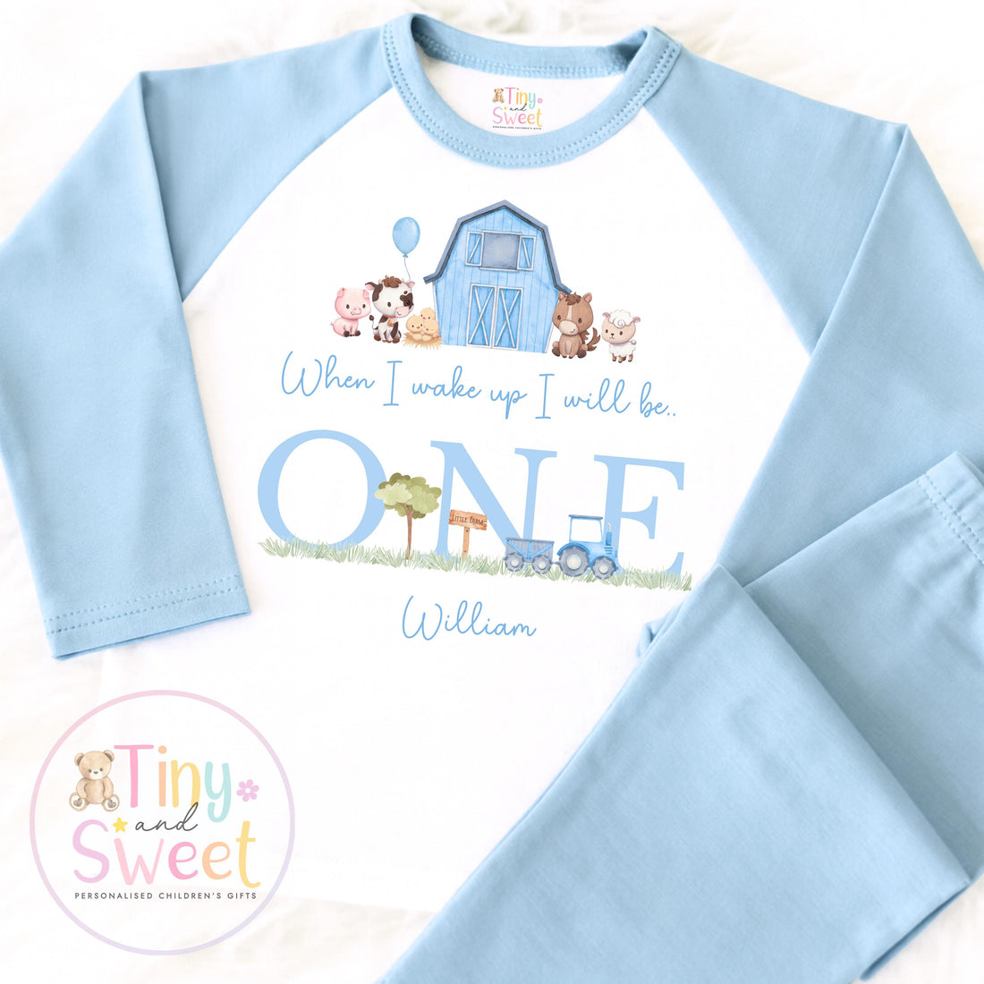 Farm When I Wake Up I Will Be Personalised Birthday Blue Pyjamas