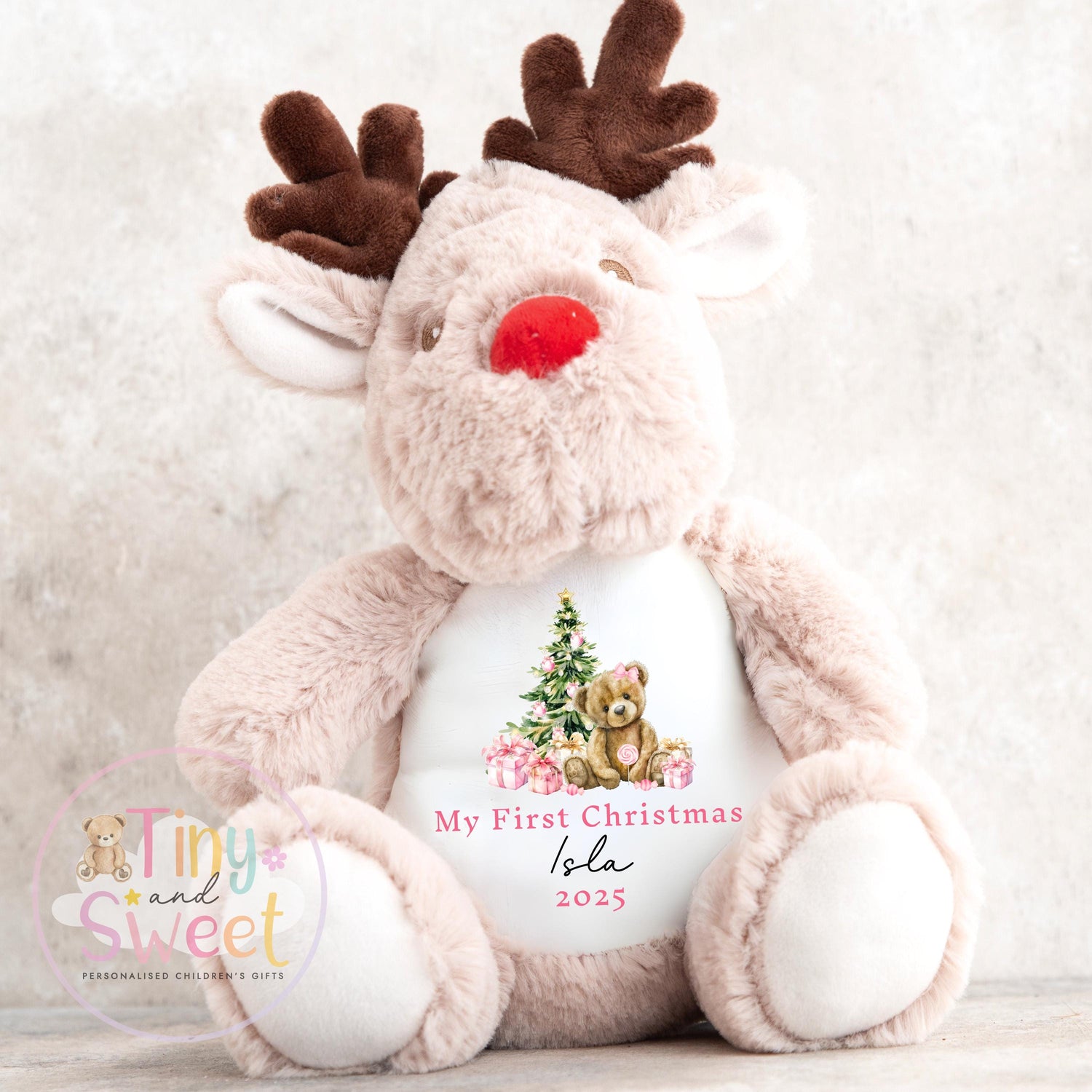 My First Christmas Reindeer, Personalised Reindeer Soft Toy, Baby’s First Christmas Soft Toy Gift, My First Christmas Keepsake Gift
