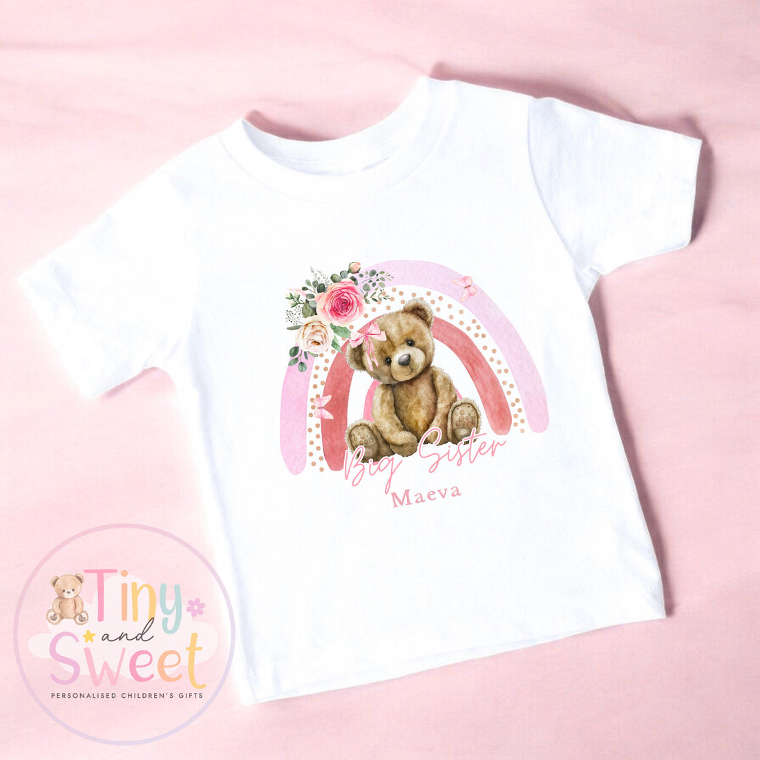 Rainbow Teddy Big Sister T-Shirt, Big Sister Reveal outfit, Announcement Gift for Siblings and Family, Rainbow Sister Tee, Sister