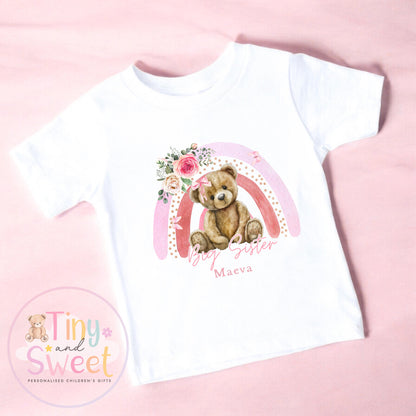 Rainbow Teddy Big Sister T-Shirt, Big Sister Reveal outfit, Announcement Gift for Siblings and Family, Rainbow Sister Tee, Sister