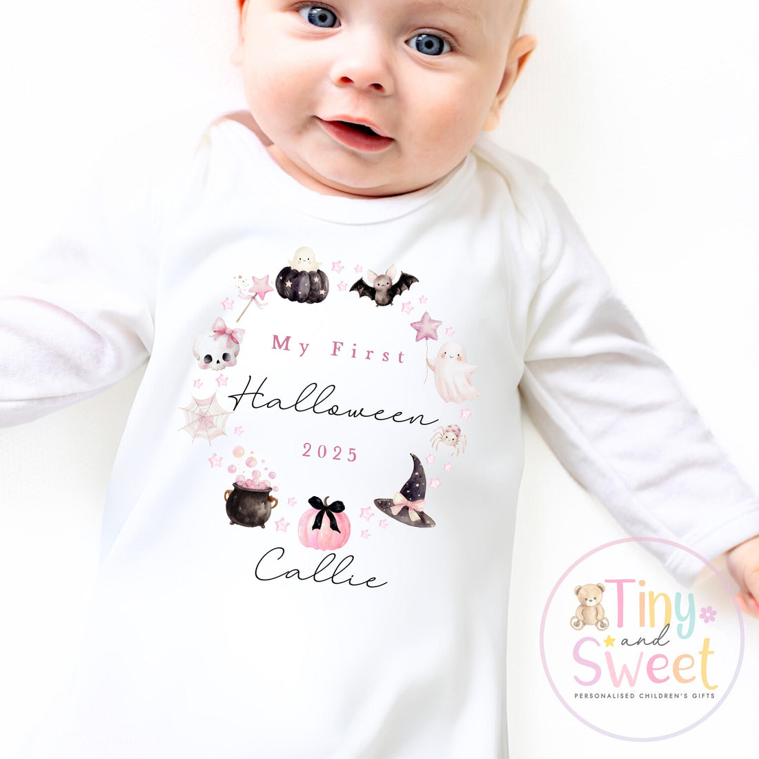Pink First Halloween T Shirt, Baby 1st Halloween Gift Idea, 1st Halloween Babygrow, Halloween Outfit for baby, Halloween costume