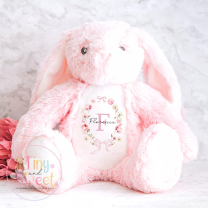 Personalised Gifts for New Baby Girl, Baby Girl Gift Set, Personalised Floral Rainbow babygrow, Bunny Soft Toy, Newborn girl Present